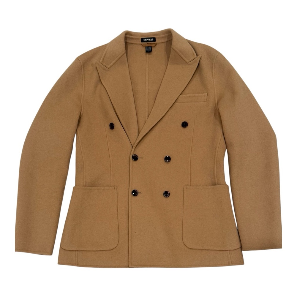 EXPRESS Recycled Wool Women’s Tan Double Breasted Pea Coat Medium Preppy Neutral